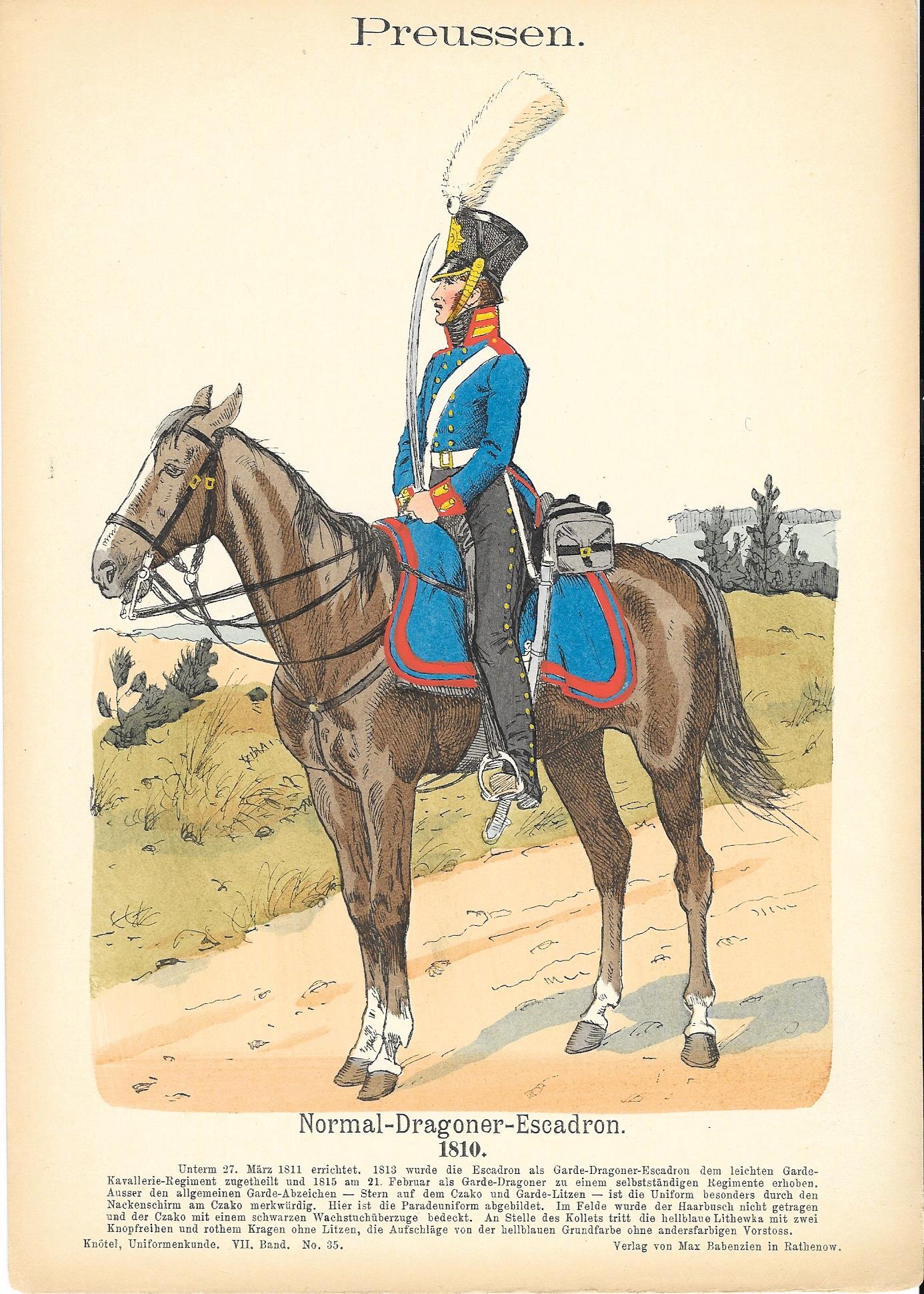Prussian dragoon Richard Knotel antique print 1896