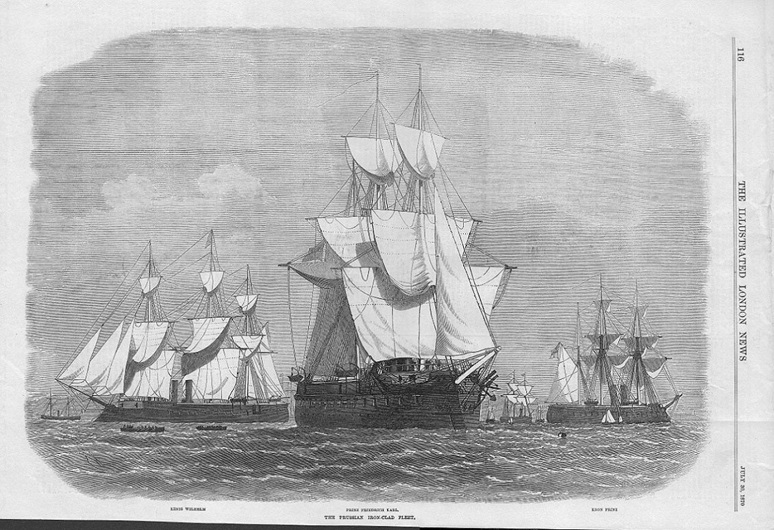Prussian iron-clad fleet antique print published 1870