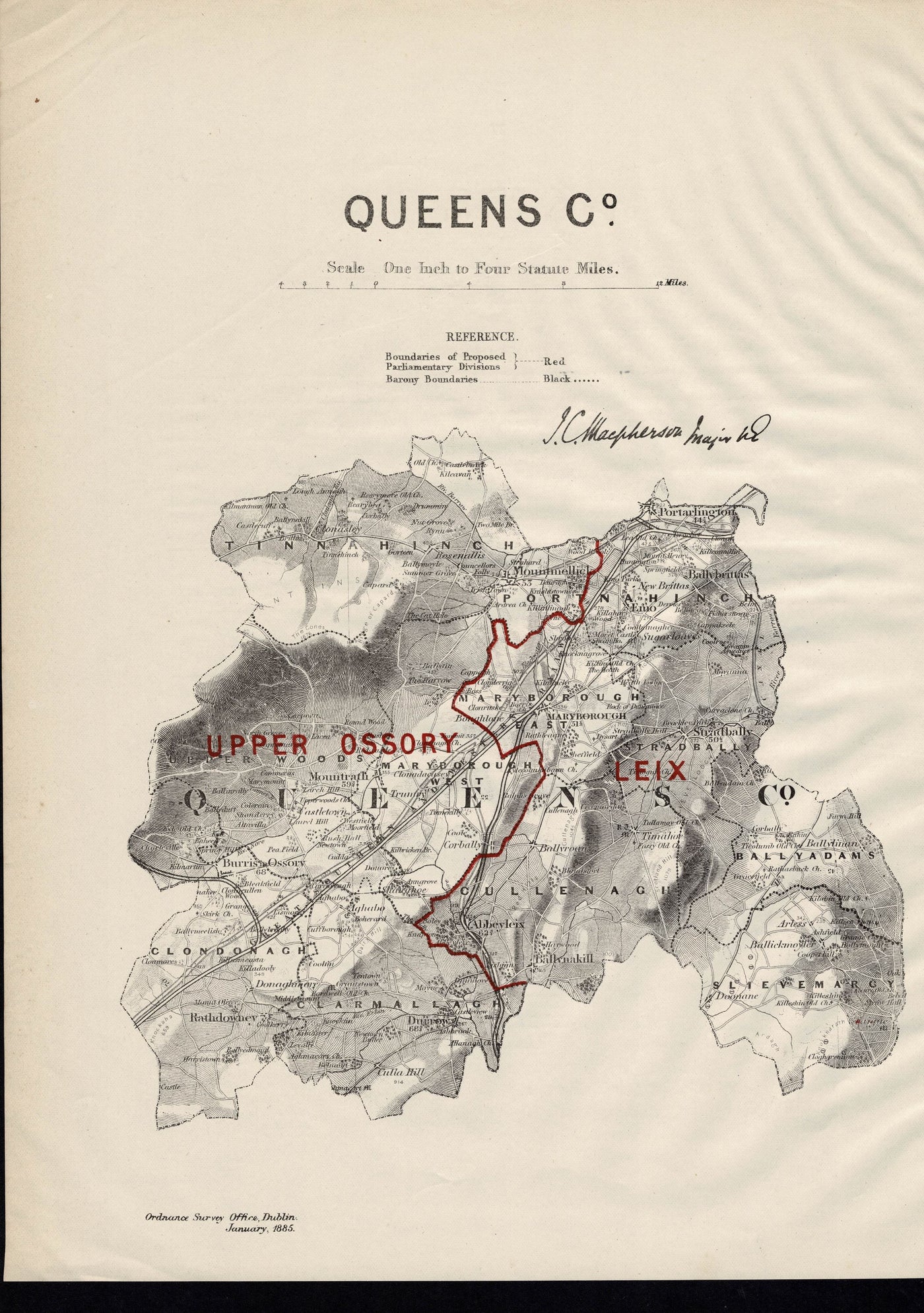Queens County (Laois) Ireland antique map Ordnance Survey 1885