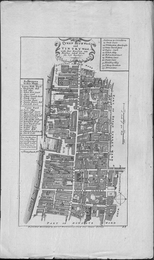 Queenhithe Ward Stowe's Survey antique map 1854