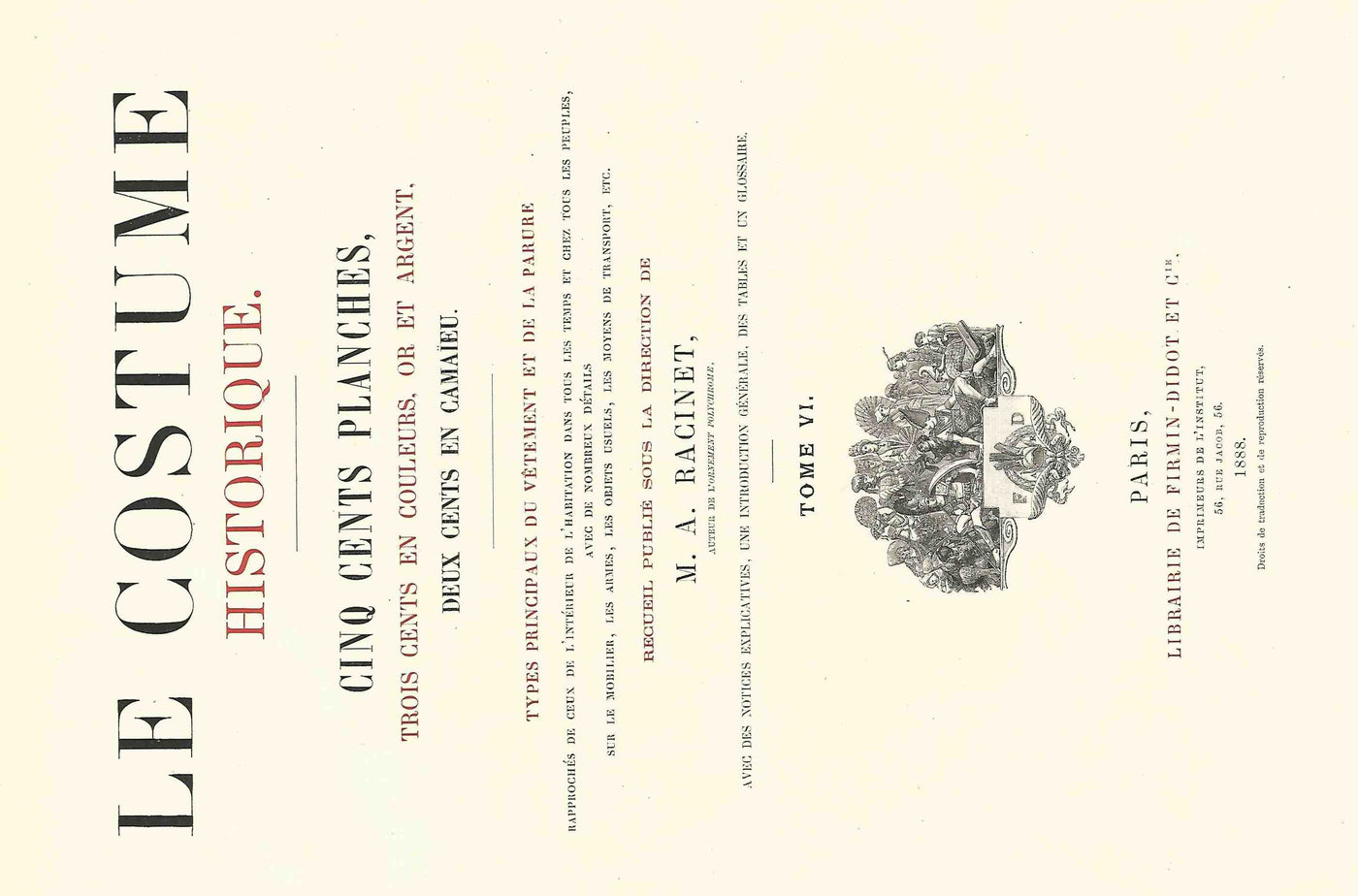 Auguste Racinet ’s Le Costume Historique first edition title page 1888