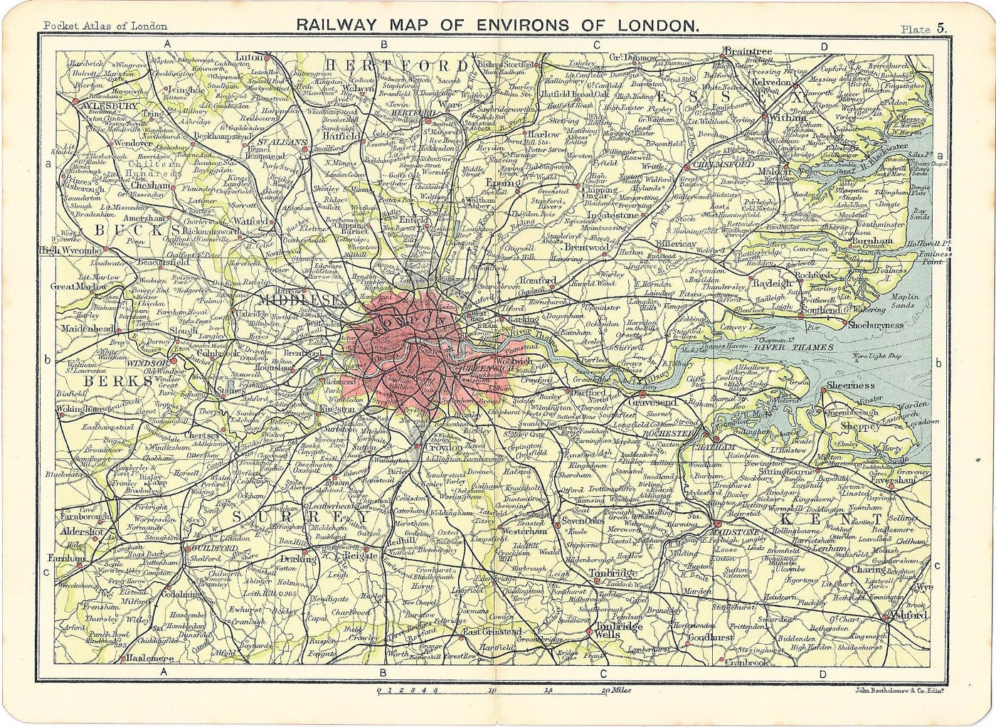 Railway map of London and Environs antique map 1917
