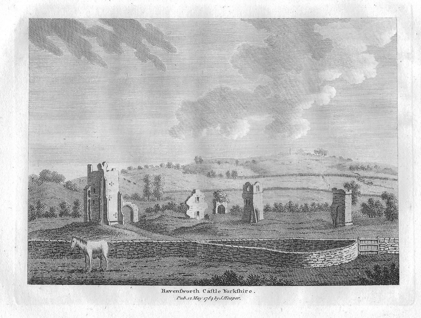 ﻿Ravensworth Castle Yorkshire antique print 1784