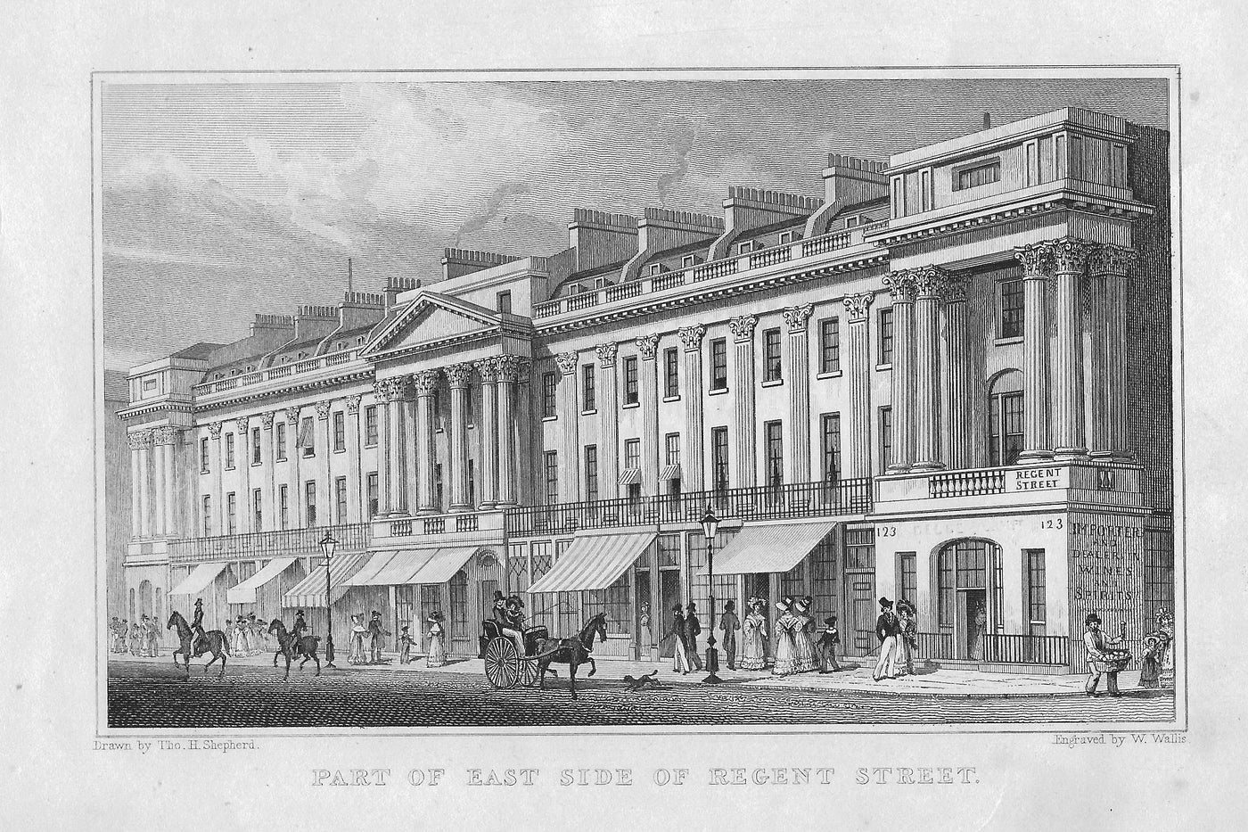 Regent Street London east side antique print 1828
