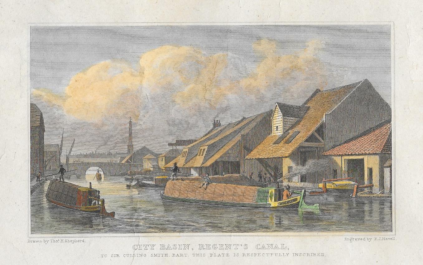 Regent's Canal City Basin antique print 1830