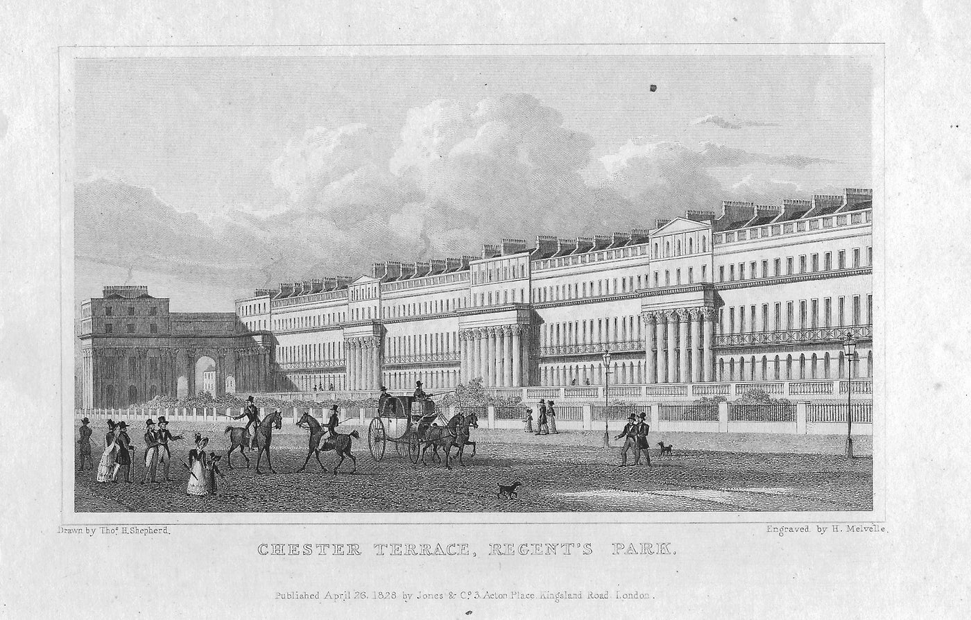 Chester Terrace Regent's Park antique print 1830