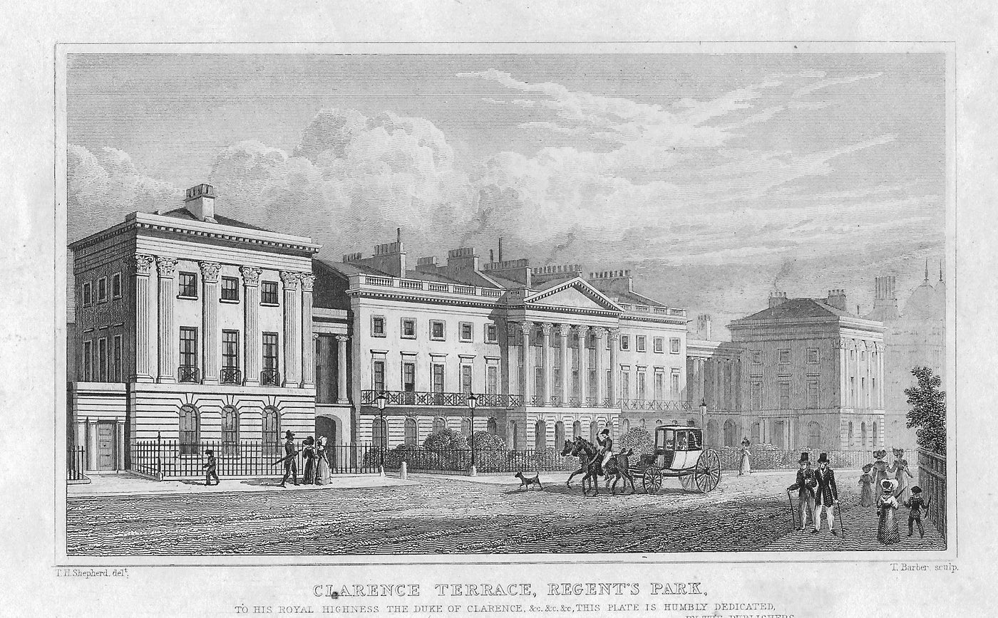 Clarence Terrace Regent's Park antique print 1830