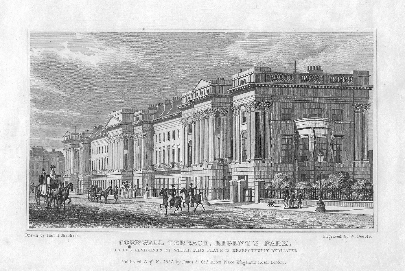 Cornwall Terrace Regent's Park antique print 1830