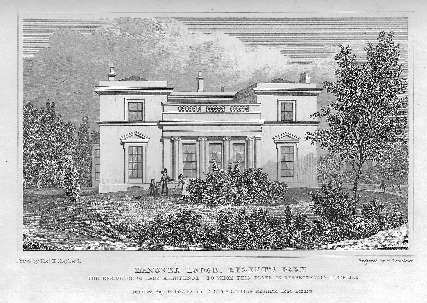 Hanover Lodge Regent's Park antique print 1830