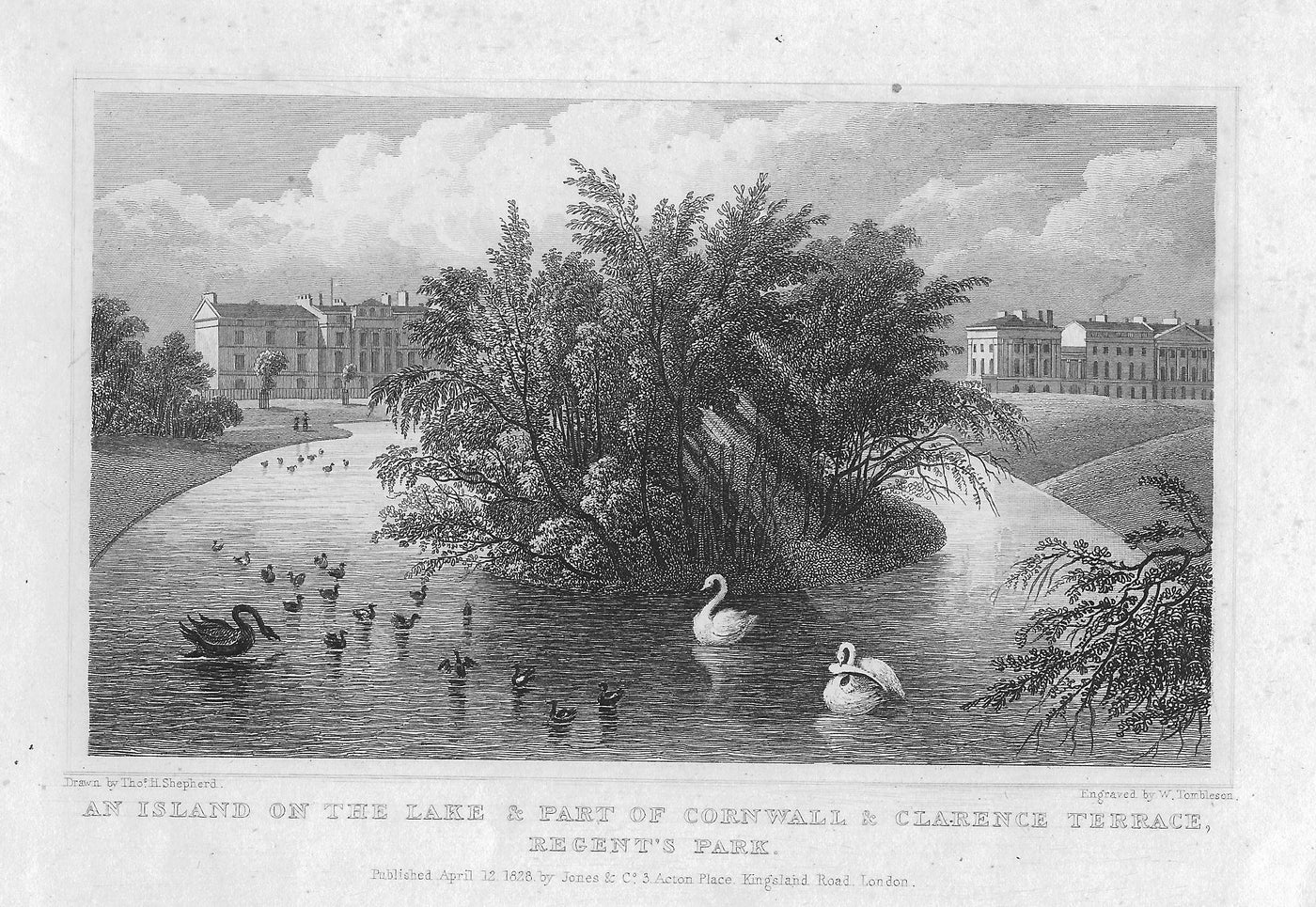 Regent's Park London antique print 1830