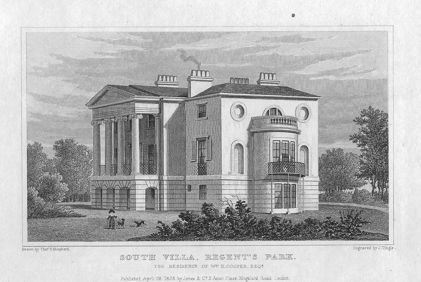 Regent's Park villa London antique print 1830