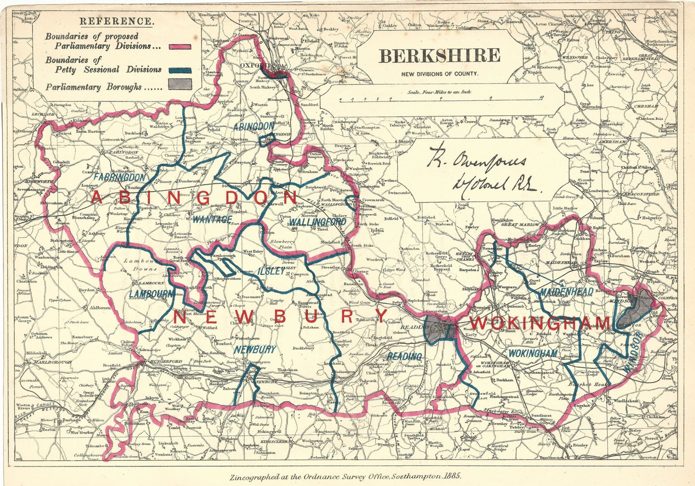 Berkshire antique map Boundary Commission 1885