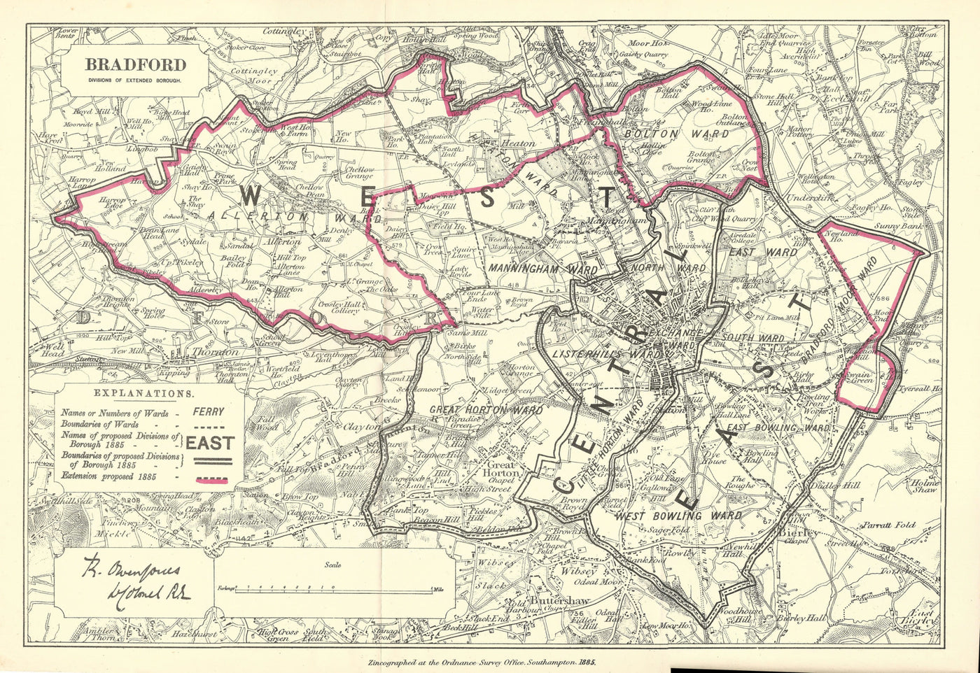 Bradford antique map Boundary Commission 1885