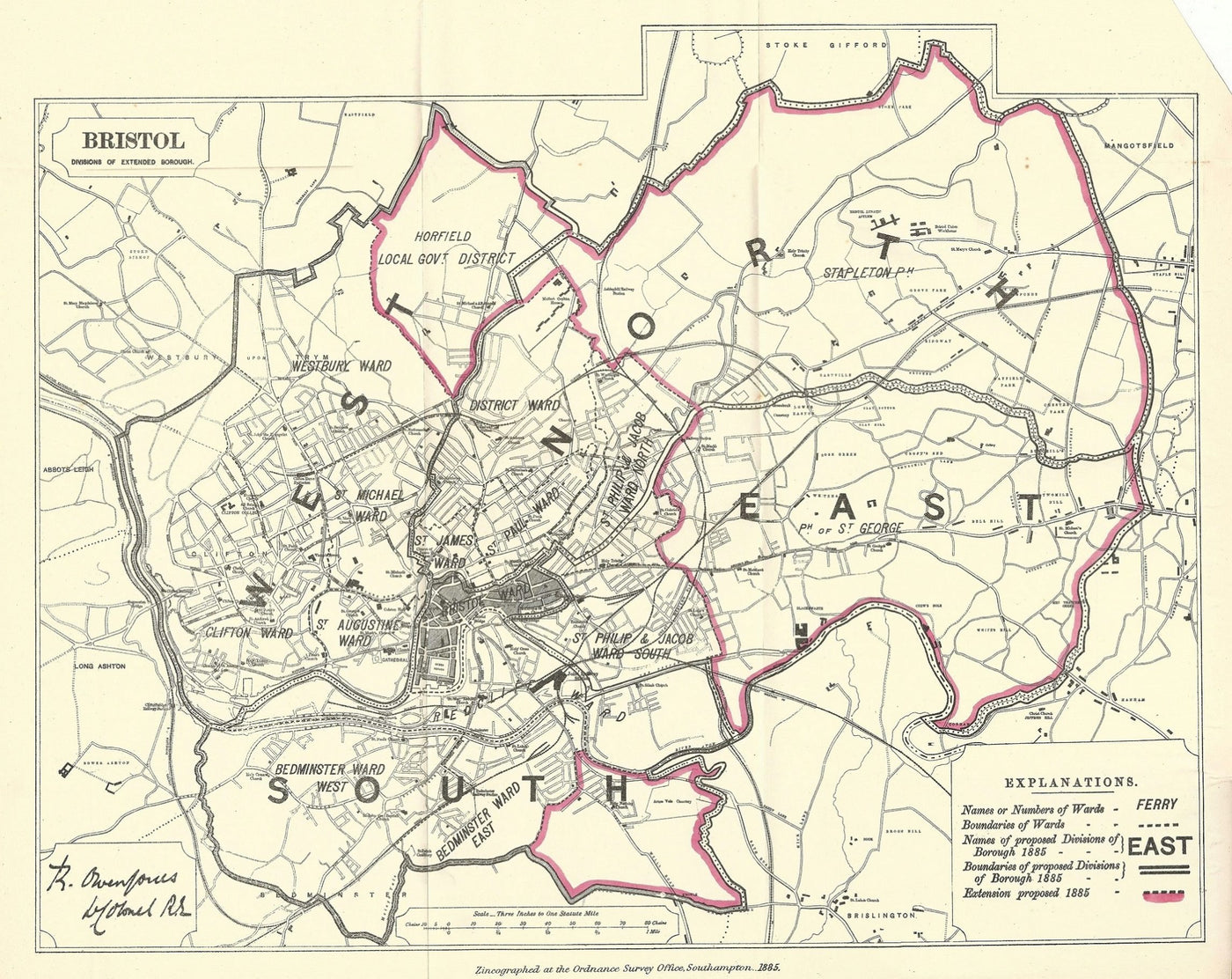 Bristol antique map Boundary Commission 1885