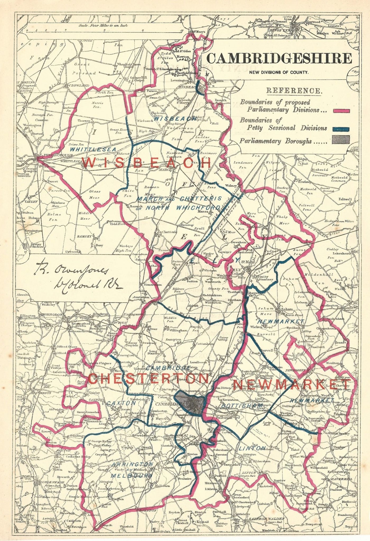 Cambridgeshire antique map Ordnance Survey 1885
