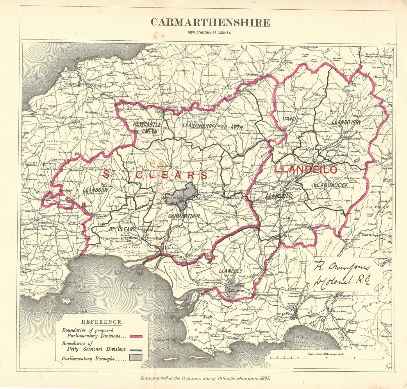 Caermarthenshire Carmarthenshire antique map 1885