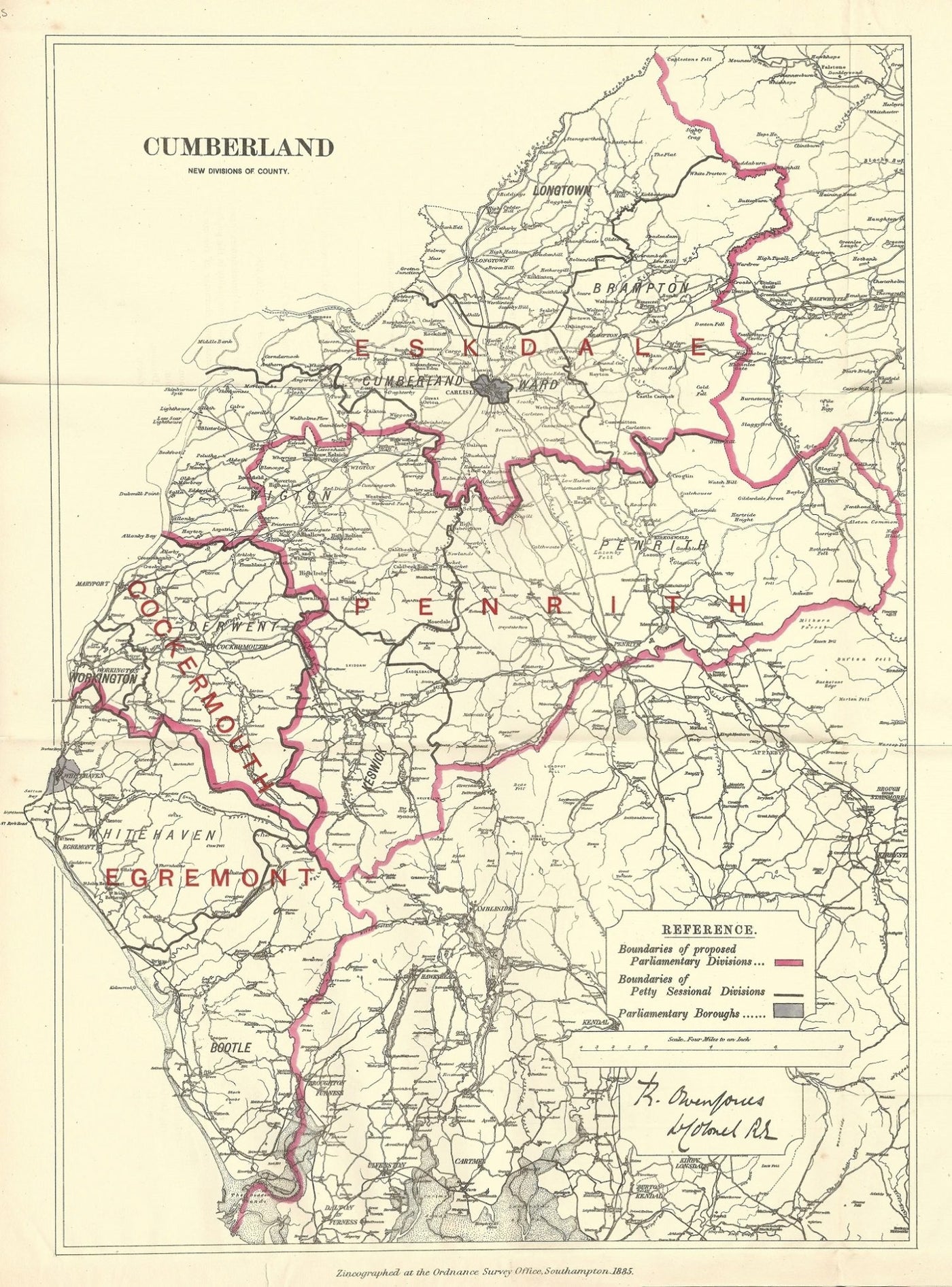 Cumberland antique map Boundary Commission 1885