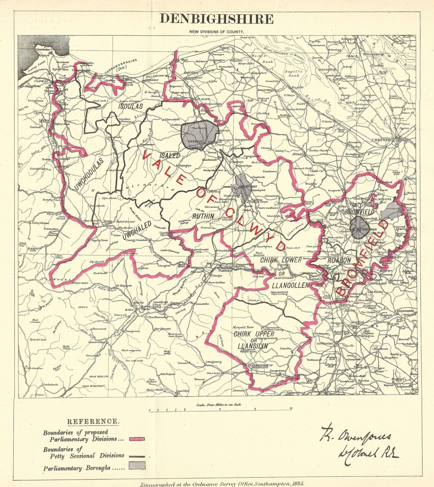 Denbighshire Wales antique map Boundary Commission 1885