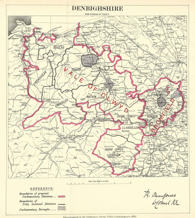 Denbighshire Wales antique map Boundary Commission