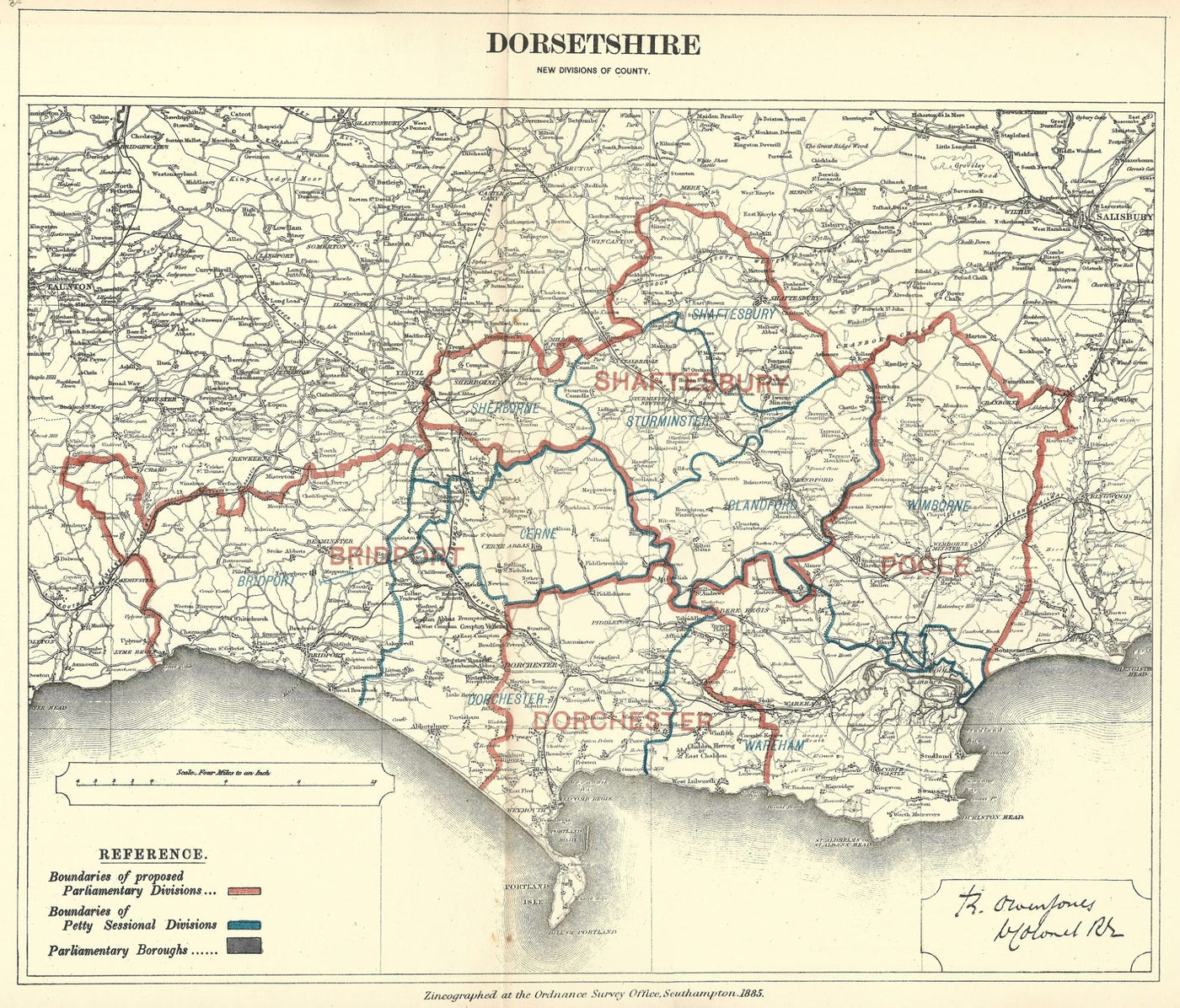Dorset antique map Boundary Commission 1885