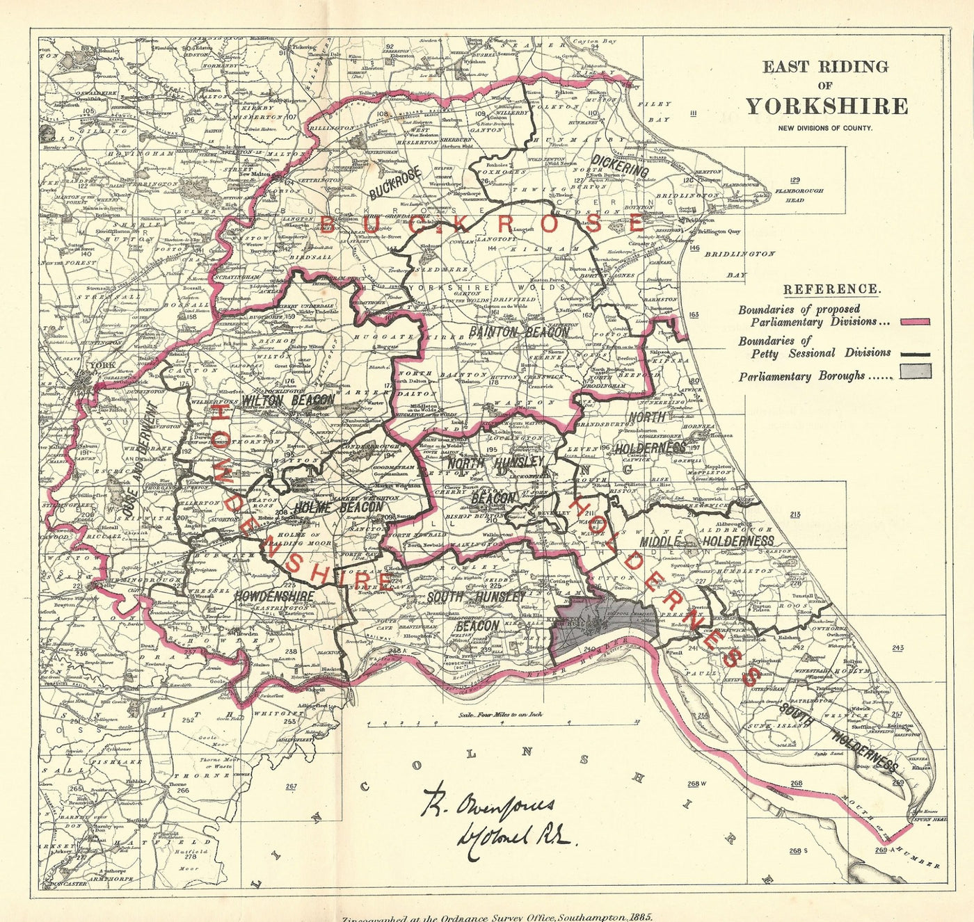 Yorkshire East Riding Boundary Commission 1885 antique map