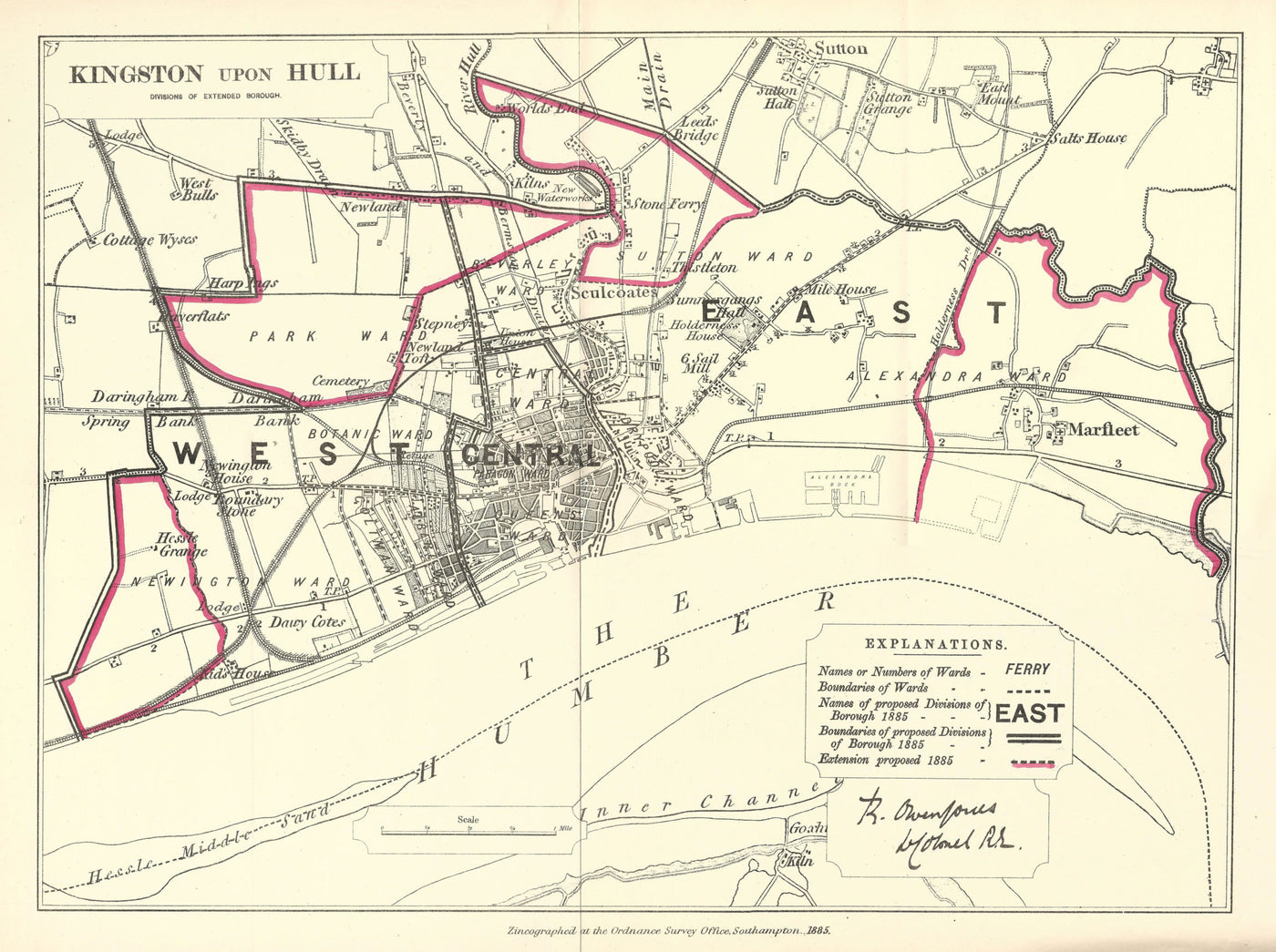 Kingston upon Hull East Yorkshire Boundary Commission Report antique map 1888