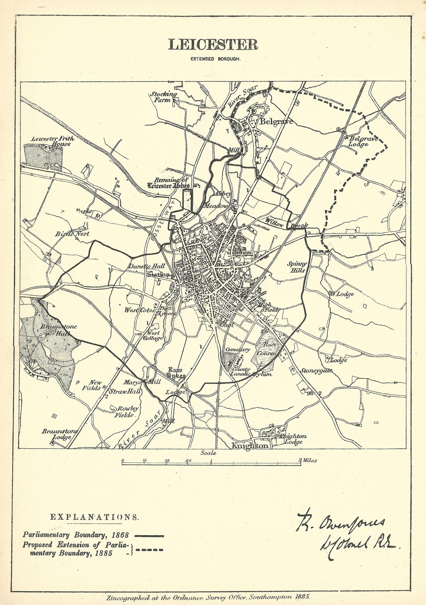 Leicester antique map Boundary Commission 1885
