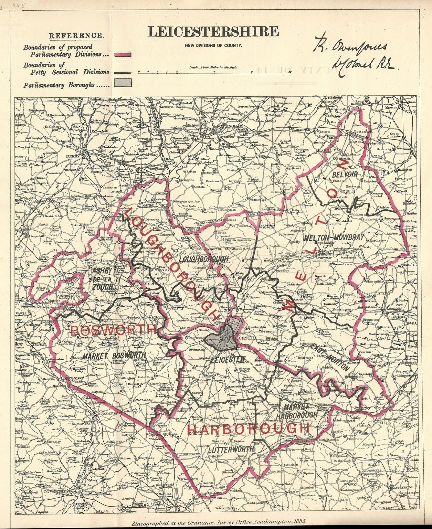 Leicestershire Boundary Commission 1885 antique map