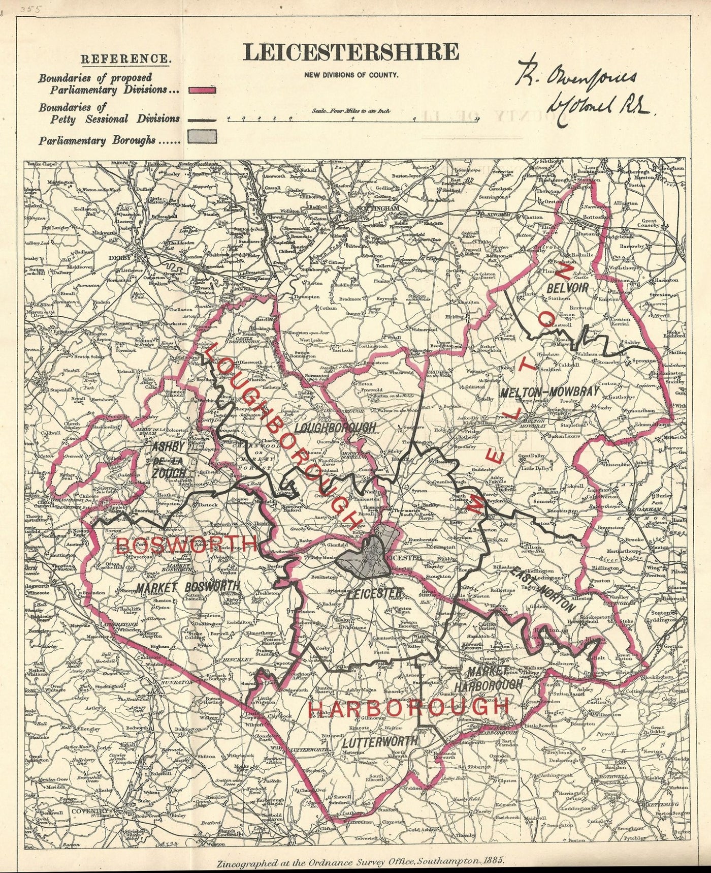 Leicestershire antique map Boundary Commission 1885
