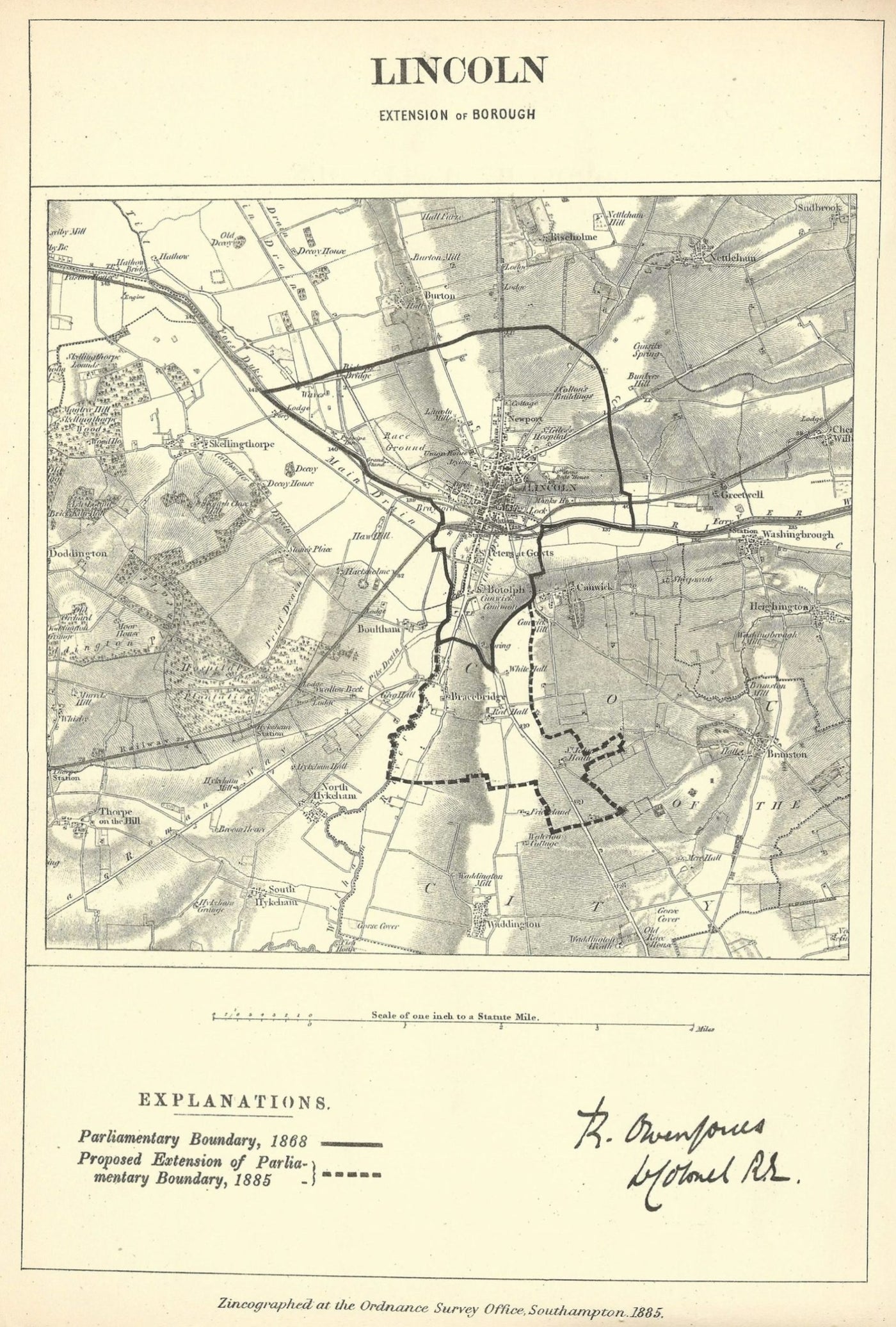 Lincoln antique map Boundary Commission 1885