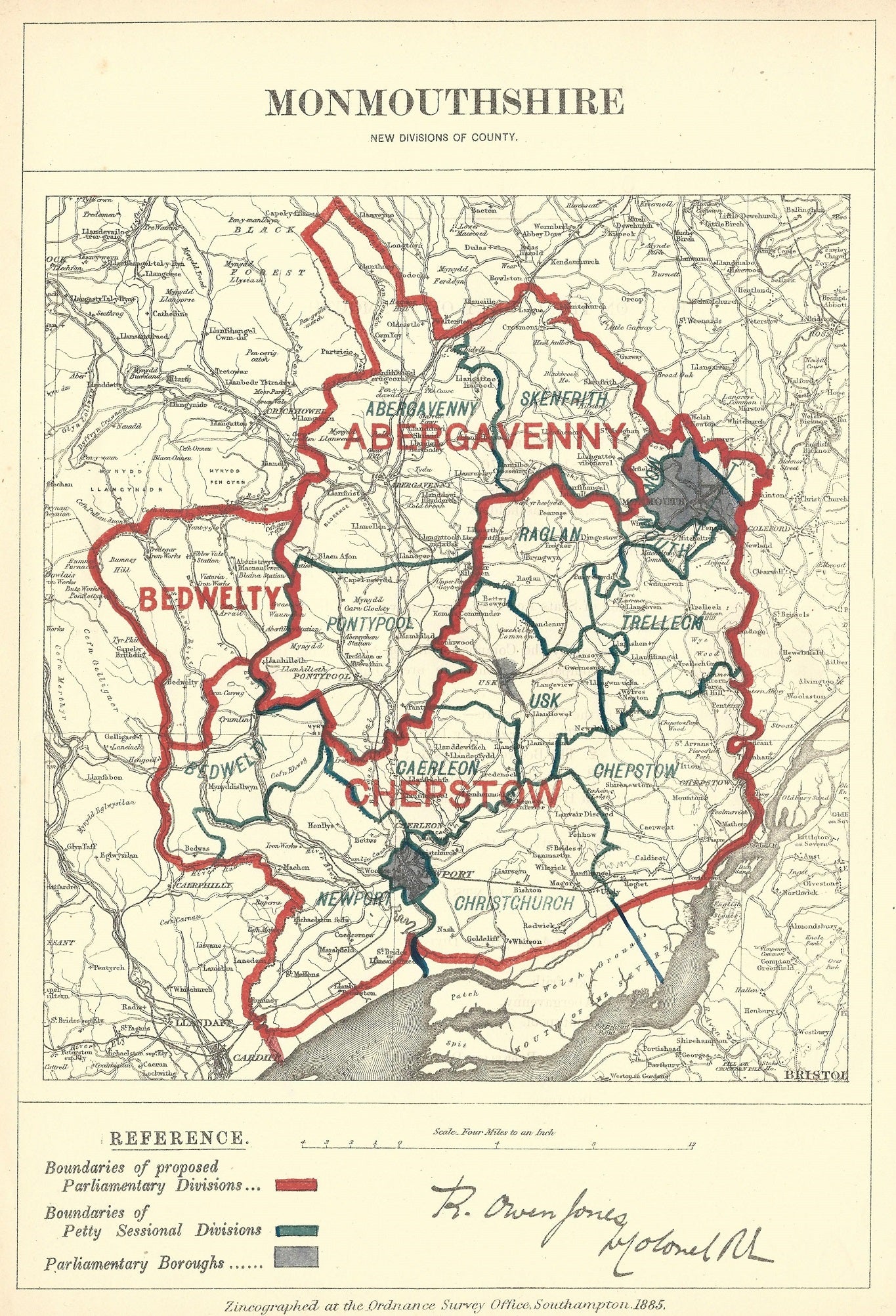 Monmouthshire antique map Boundary Commission 1885