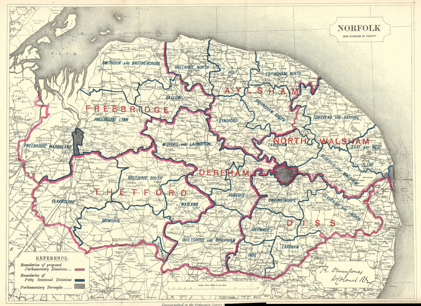 Norfolk antique map Boundary Commission 1885