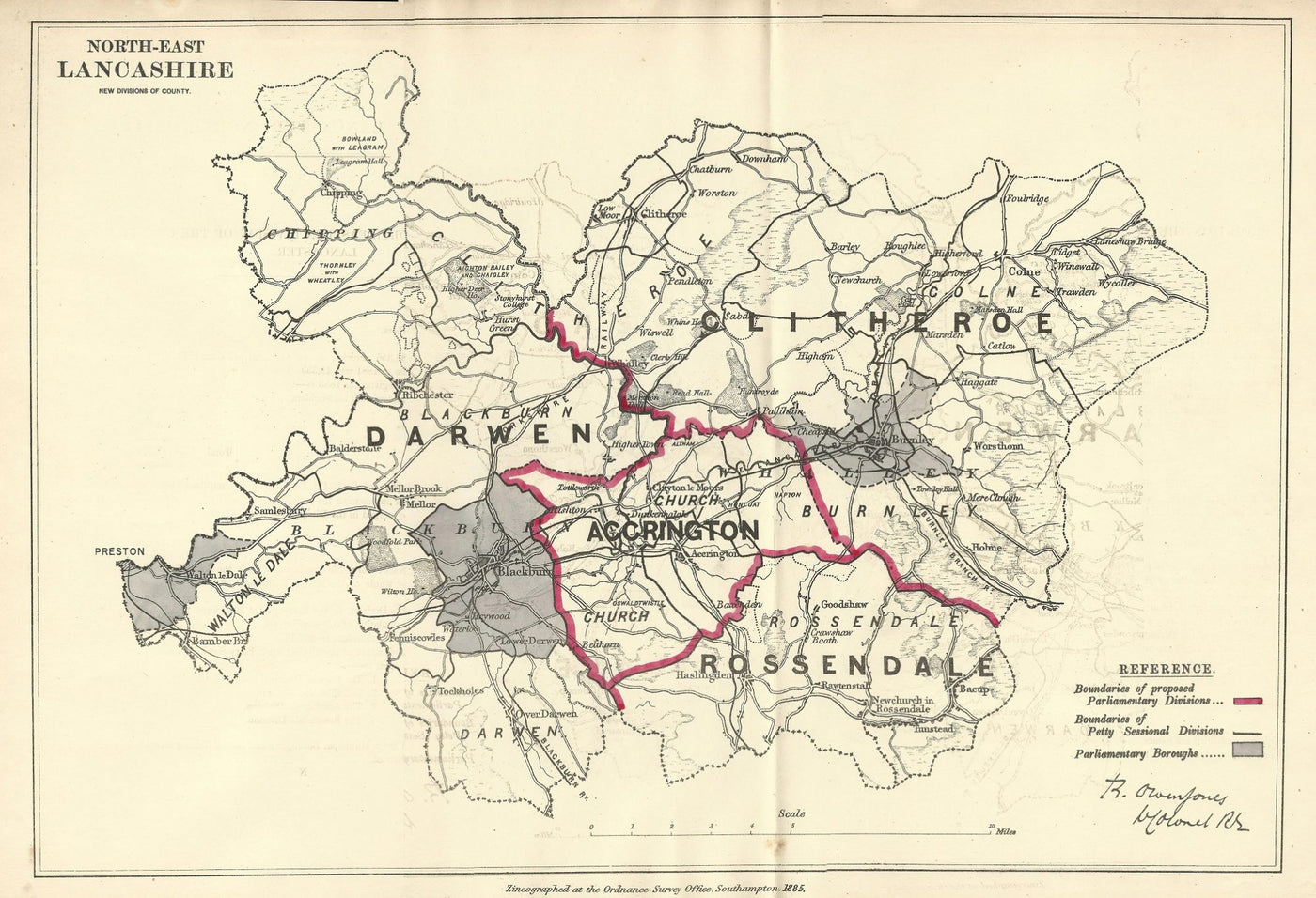 Lancashire antique map of North-East Lancashire 1885
