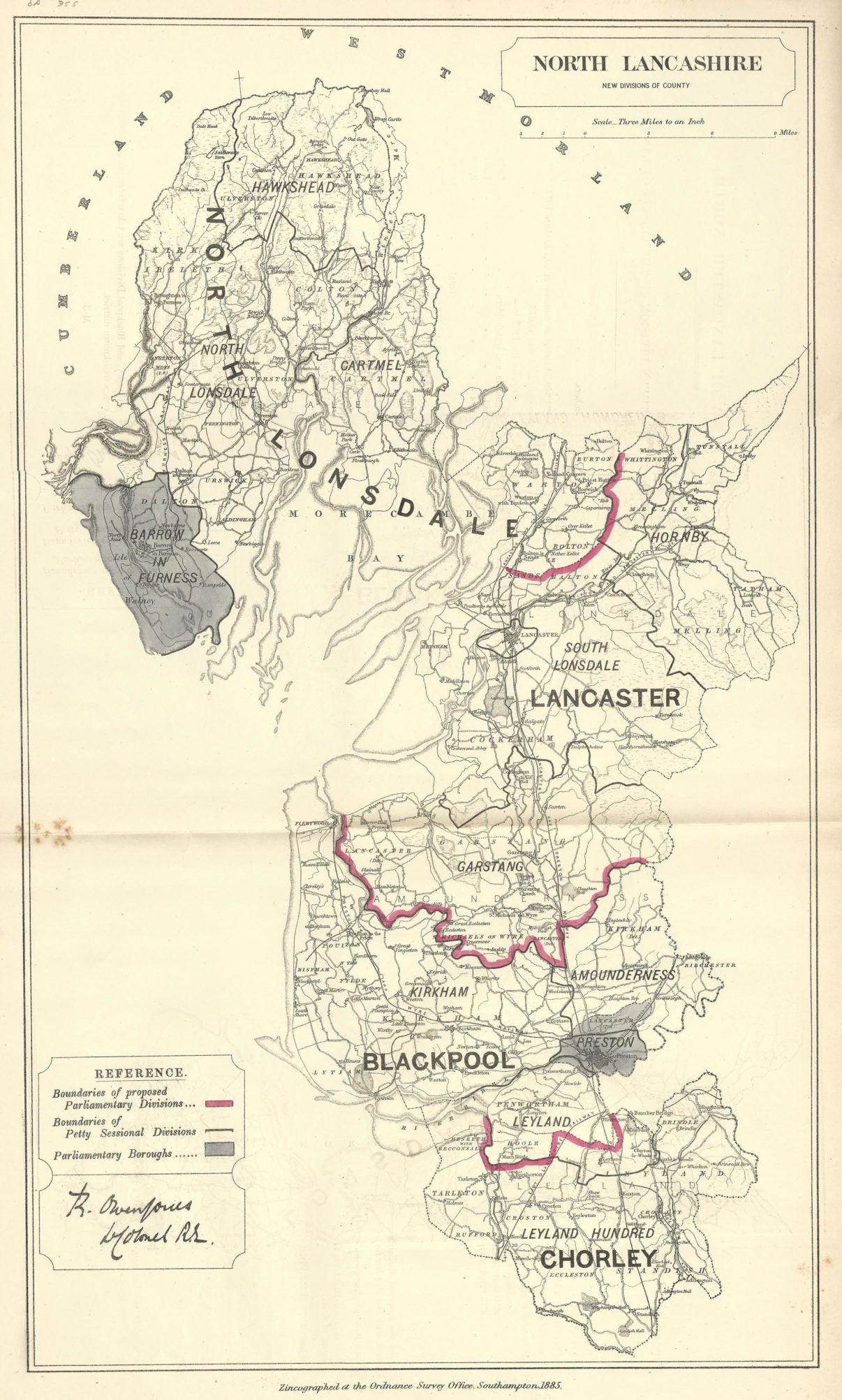 Lancashire antique map Boundary Commission 1885