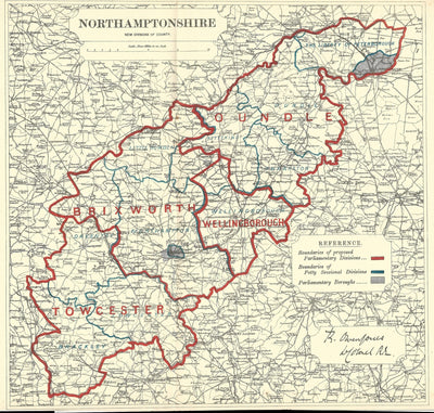 Northamptonshire antique map Boundary Commission 1885