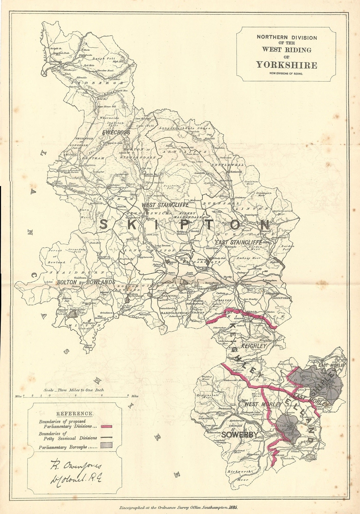 Yorkshire West Riding Northern Division antique map 1885
