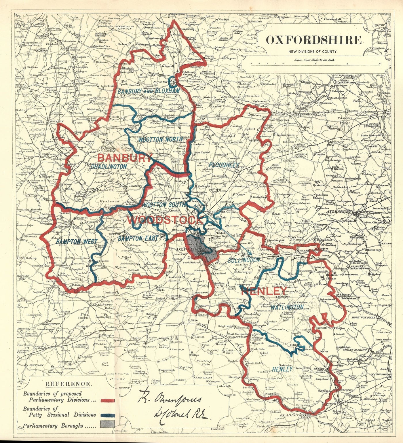 Oxfordshire antique map Boundary Commission 1885