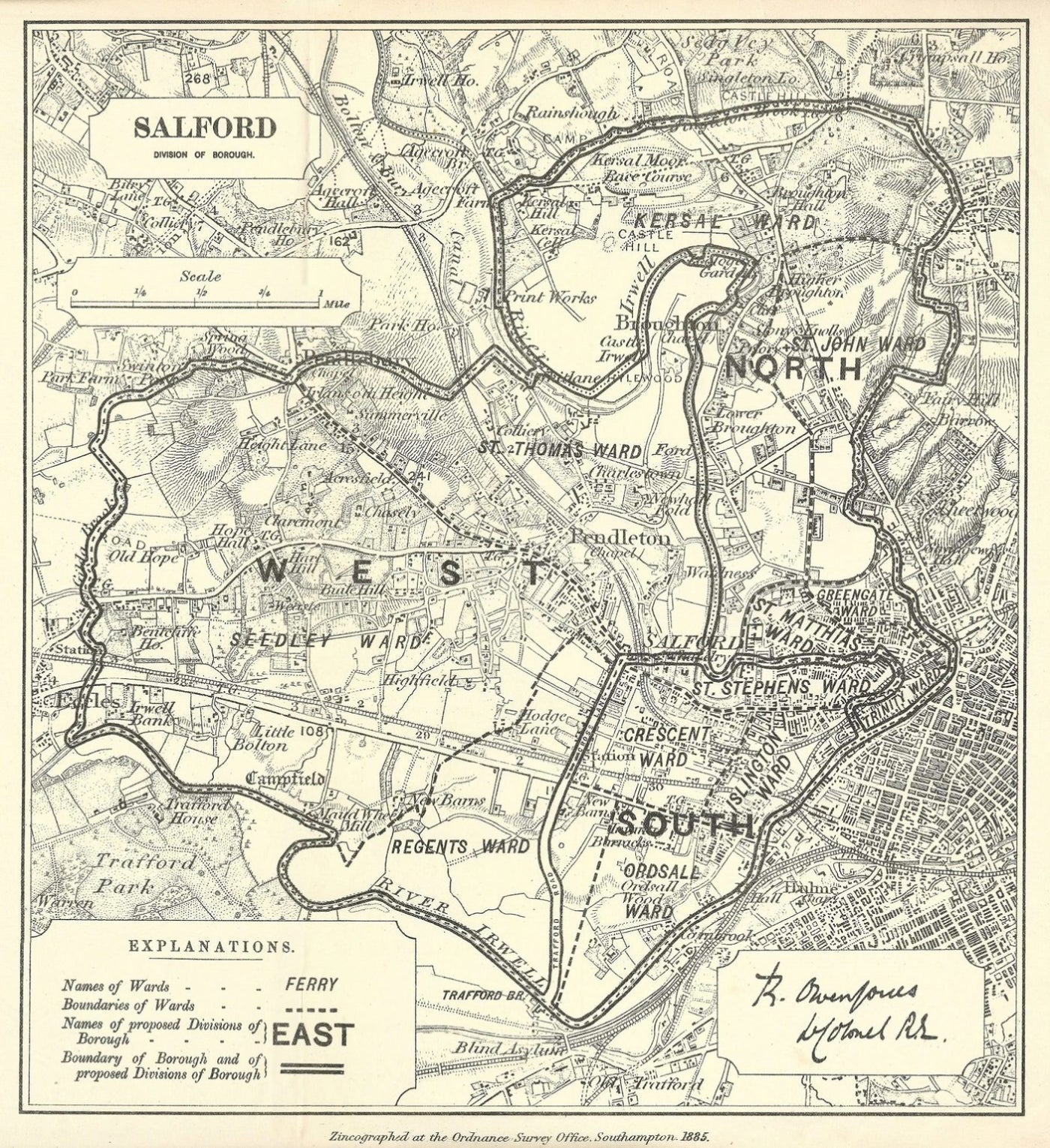 Salford Lancashire antique map Boundary Commission 1885
