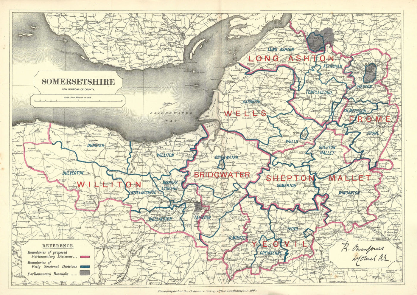 Somerset antique map Boundary Commission 1885