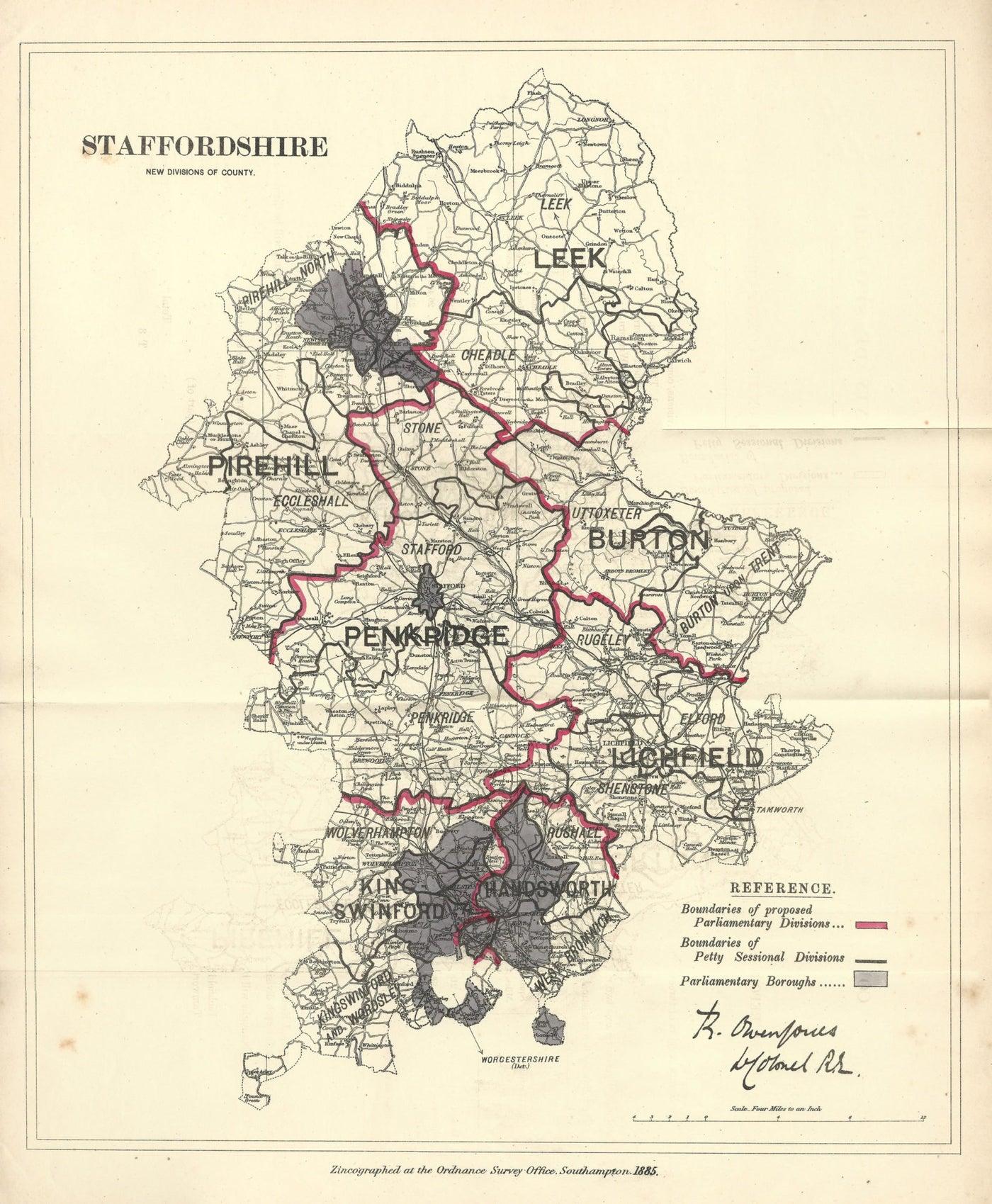 Staffordshire antique map Boundary Commission 1885