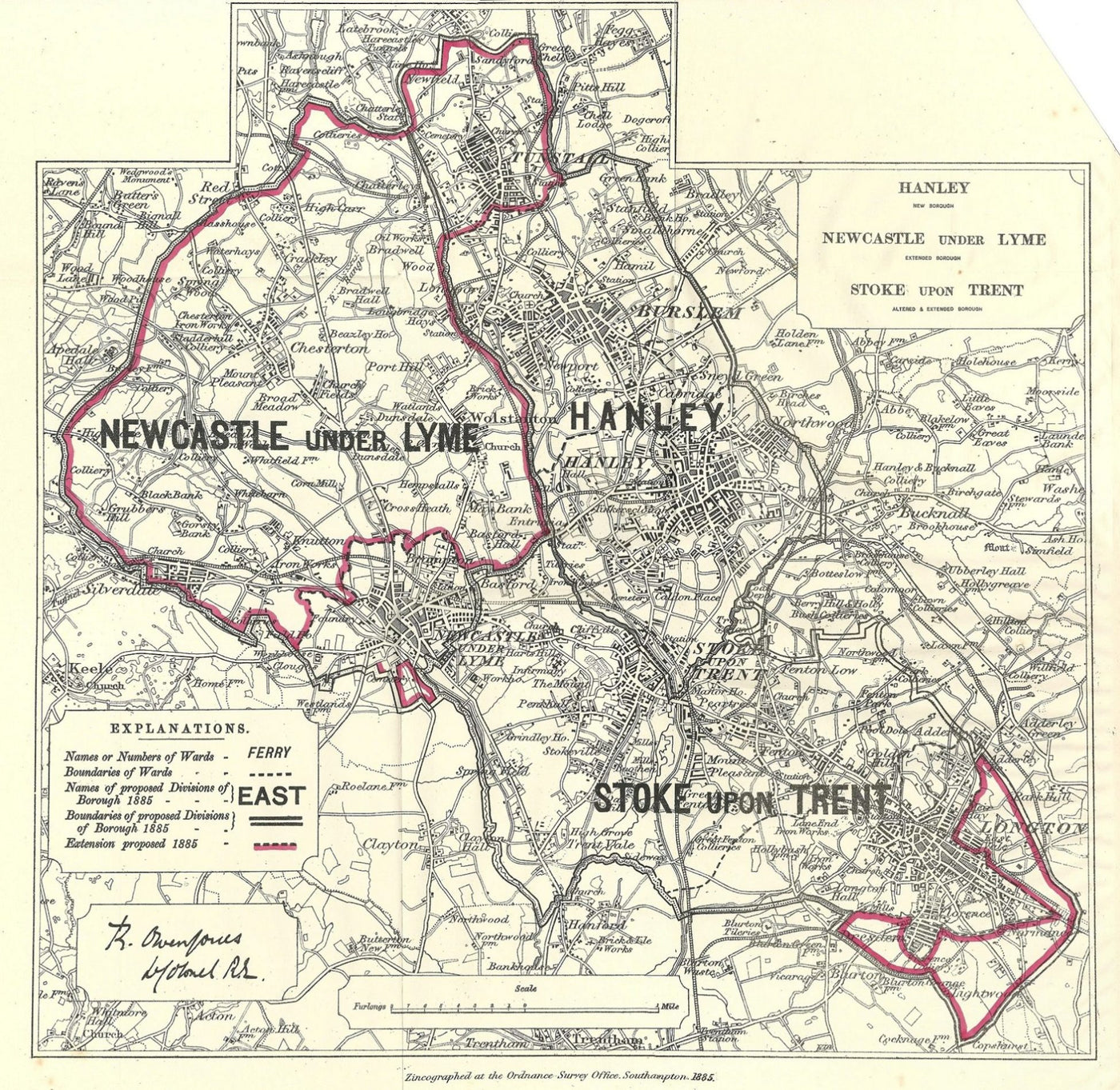 Staffordshire antique parliamentary constituency map 1885