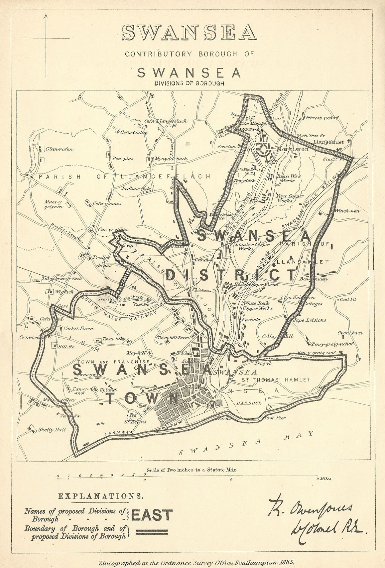 Swansea Wales antique map Boundary Commission 1885