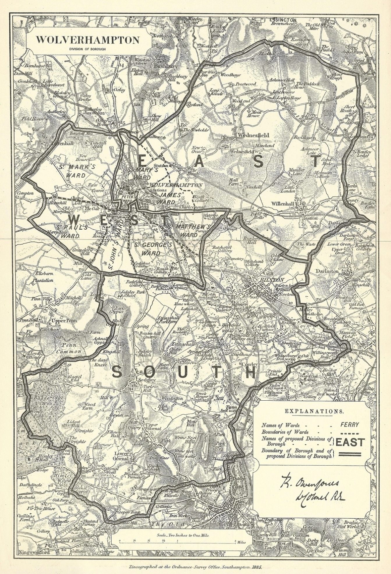 Wolverhampton antique map Boundary Commission 1885