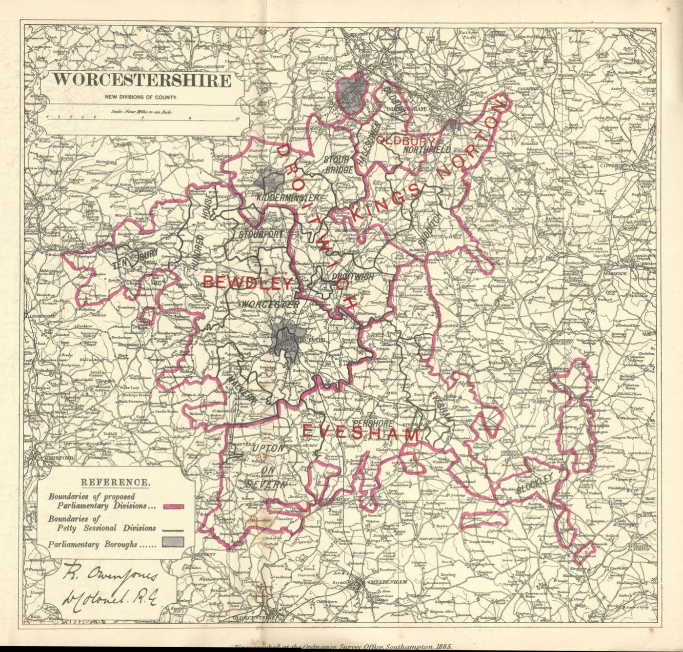 Worcestershire antique map Boundary Commission 1885
