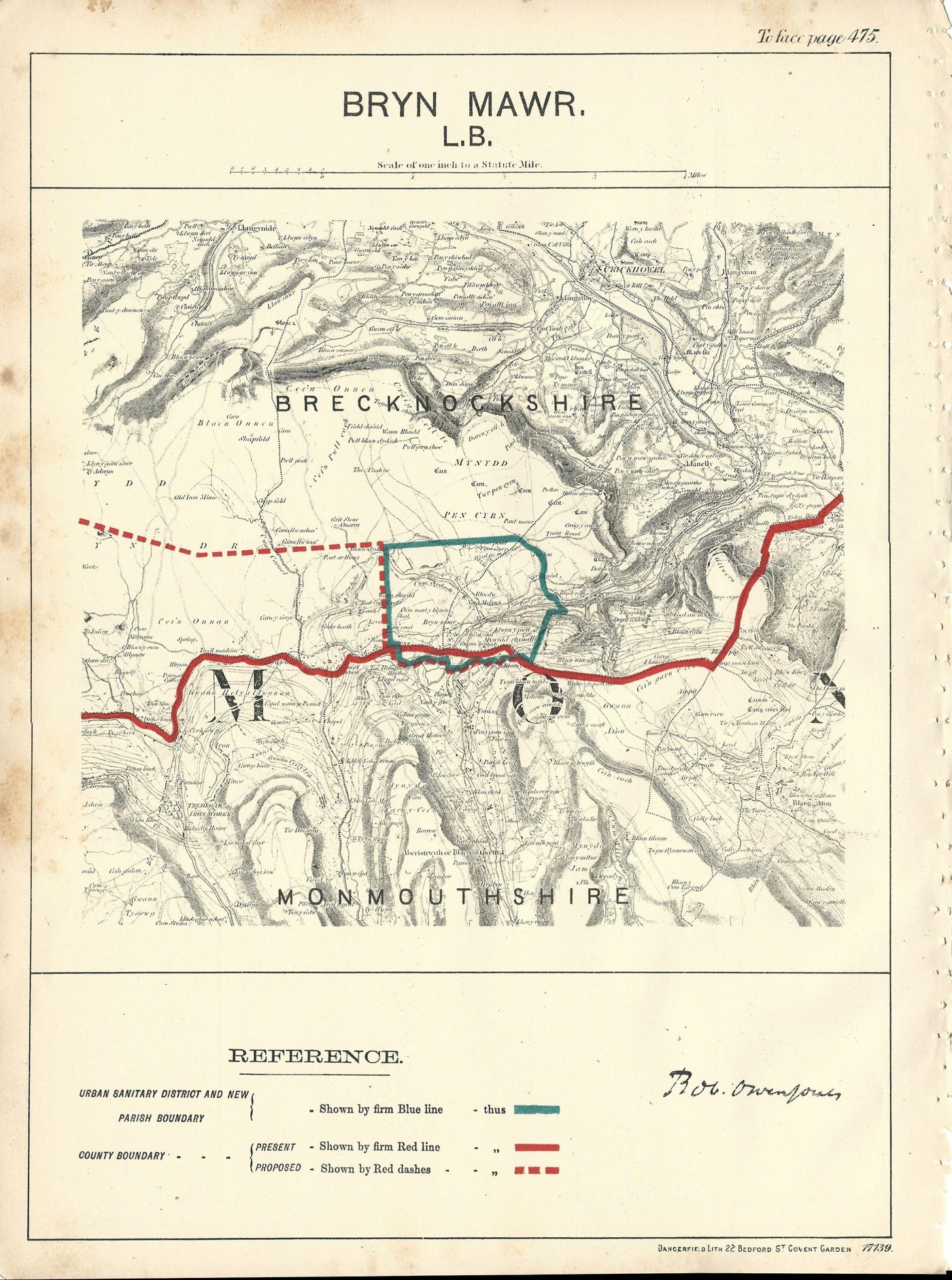 Brynmawr antique map Ordnance Survey Boundary Commission 1888