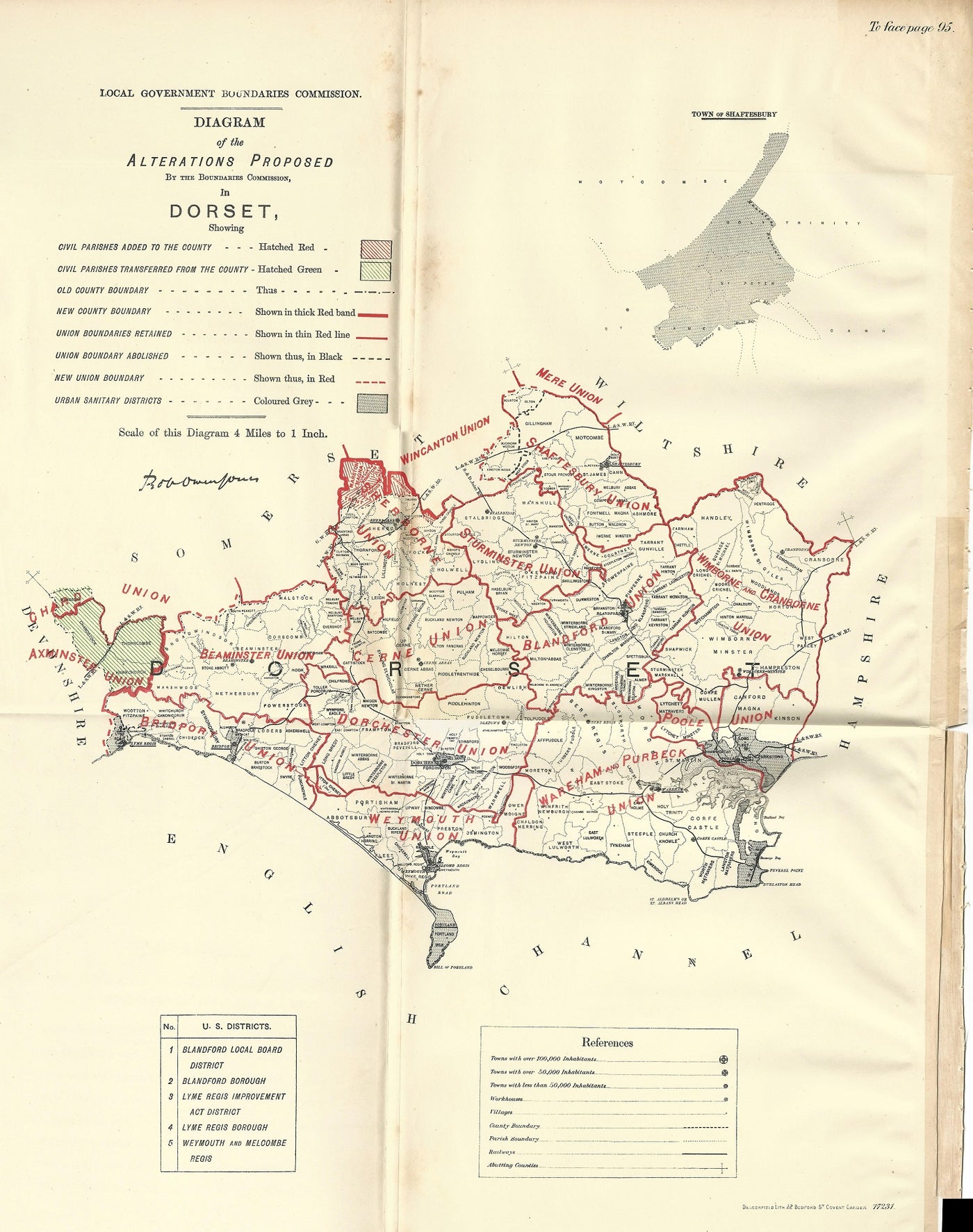 Dorset antique map Ordnance Survey Boundary Commission Report 1888