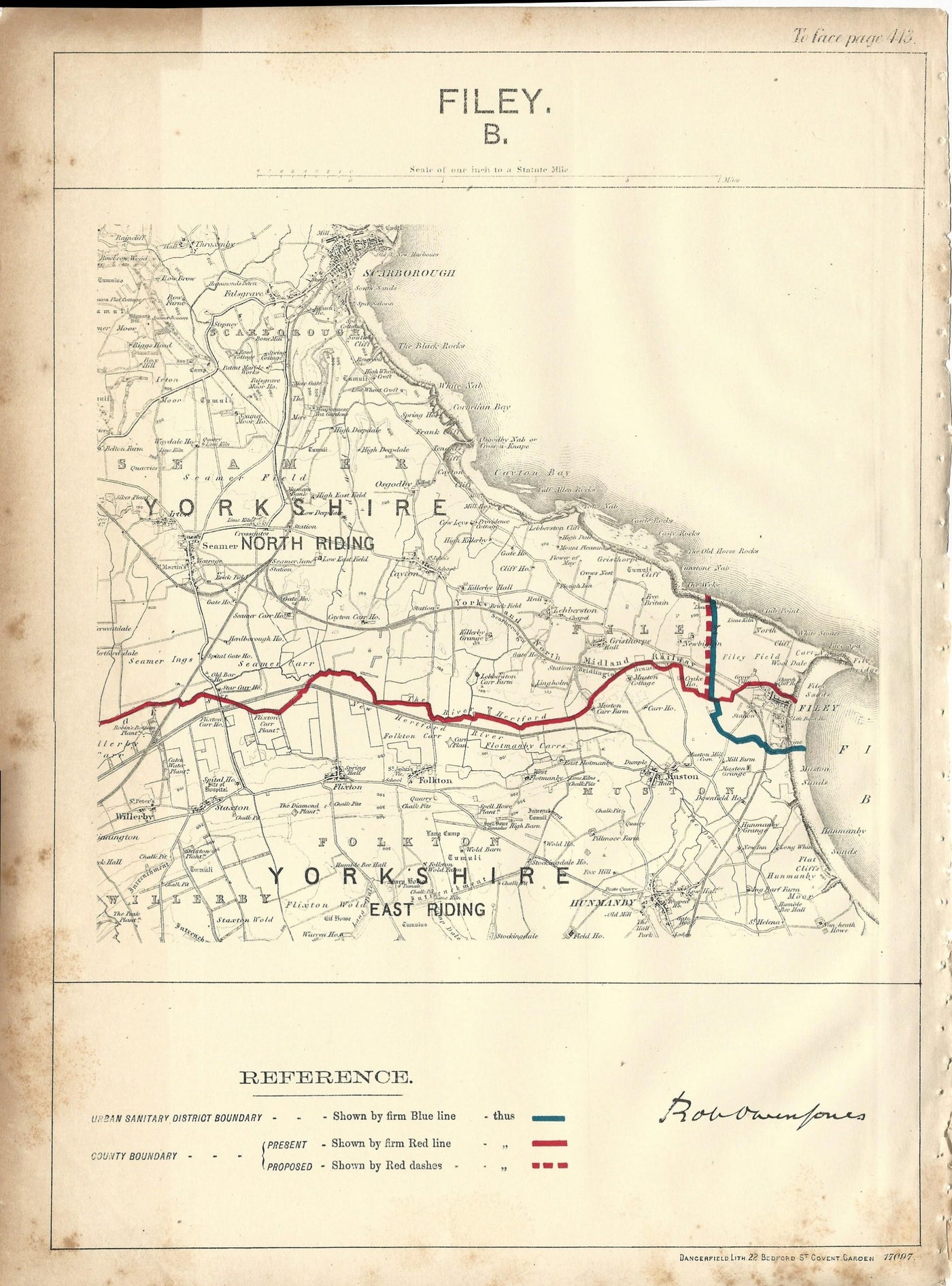Filey North Yorkshire antique map Ordnance Survey 1888