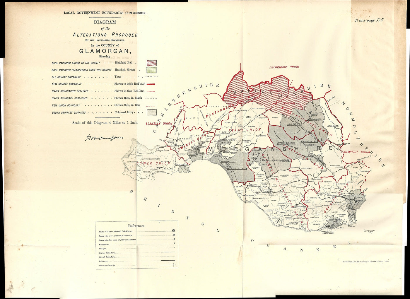Glamorganshire antique map Ordnance Survey Boundary Commission Report 1888