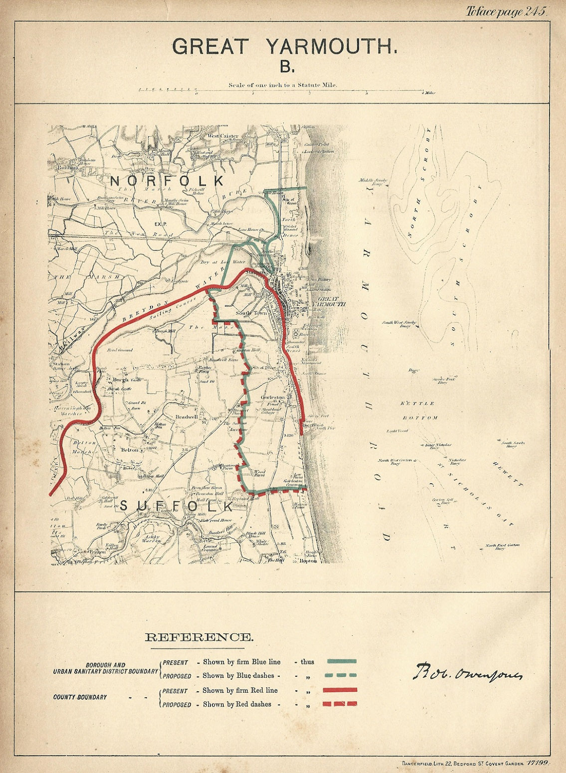 Great Yarmouth antique map Ordnance Survey 1888