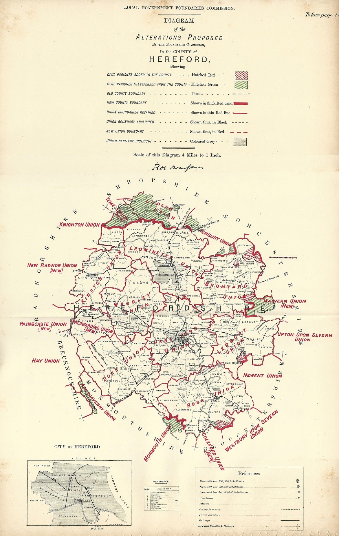 Herefordshire antique map Ordnance Survey Boundary Commission Report 1888